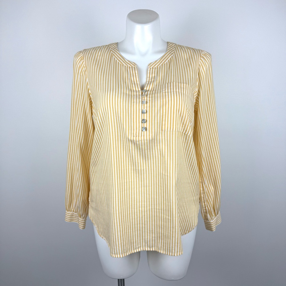 J. Jill Yellow Striped Women's Top Long Sleeves Button Front Coastal M